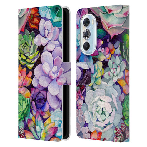 Mai Autumn Floral Garden Succulent Leather Book Wallet Case Cover For Motorola Edge X30