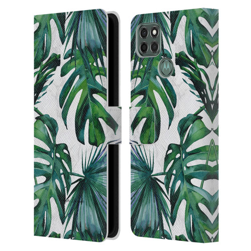 Nature Magick Tropical Palm Leaves On Marble Green Tropics Leather Book Wallet Case Cover For Motorola Moto G9 Power