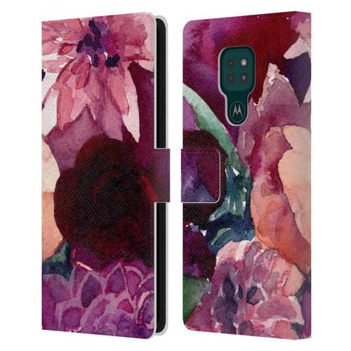 Mai Autumn Floral Garden Dahlias Leather Book Wallet Case Cover For Motorola Moto G9 Play