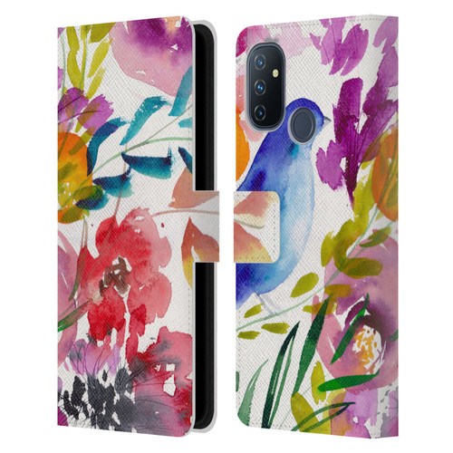 Mai Autumn Floral Garden Bluebird Leather Book Wallet Case Cover For OnePlus Nord N100