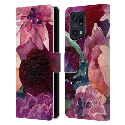 Mai Autumn Floral Garden Dahlias Leather Book Wallet Case Cover For OPPO Find X5 Pro
