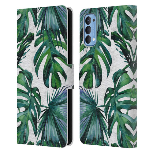Nature Magick Tropical Palm Leaves On Marble Green Tropics Leather Book Wallet Case Cover For OPPO Reno 4 5G