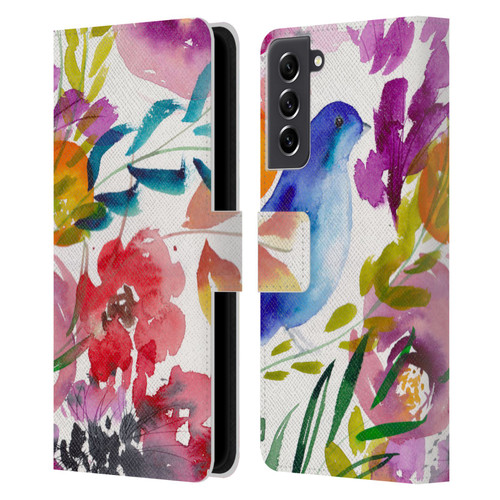 Mai Autumn Floral Garden Bluebird Leather Book Wallet Case Cover For Samsung Galaxy S21 FE 5G