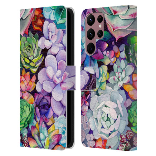Mai Autumn Floral Garden Succulent Leather Book Wallet Case Cover For Samsung Galaxy S22 Ultra 5G