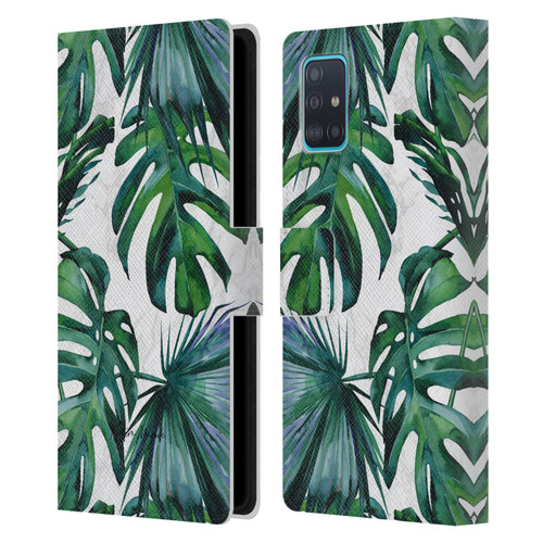Nature Magick Tropical Palm Leaves On Marble Green Tropics Leather Book Wallet Case Cover For Samsung Galaxy A51 (2019)
