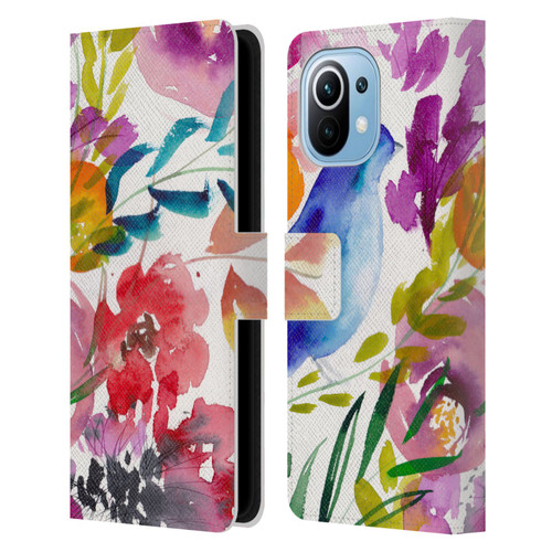 Mai Autumn Floral Garden Bluebird Leather Book Wallet Case Cover For Xiaomi Mi 11