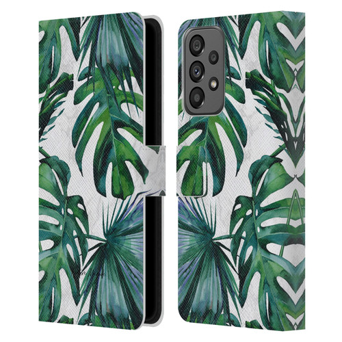 Nature Magick Tropical Palm Leaves On Marble Green Tropics Leather Book Wallet Case Cover For Samsung Galaxy A73 5G (2022)