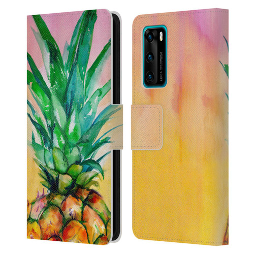 Mai Autumn Paintings Ombre Pineapple Leather Book Wallet Case Cover For Huawei P40 5G