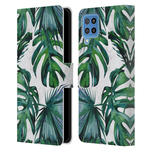 Nature Magick Tropical Palm Leaves On Marble Green Tropics Leather Book Wallet Case Cover For Samsung Galaxy F22 (2021)