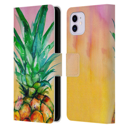 Mai Autumn Paintings Ombre Pineapple Leather Book Wallet Case Cover For Apple iPhone 11