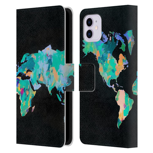 Mai Autumn Paintings World Map Leather Book Wallet Case Cover For Apple iPhone 11