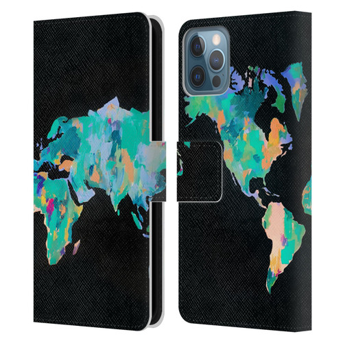 Mai Autumn Paintings World Map Leather Book Wallet Case Cover For Apple iPhone 12 / iPhone 12 Pro