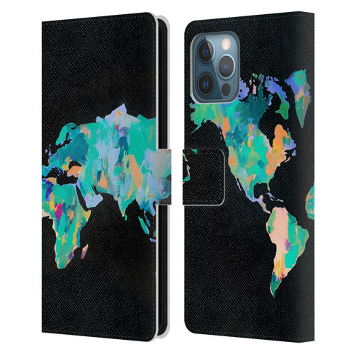 Mai Autumn Paintings World Map Leather Book Wallet Case Cover For Apple iPhone 12 Pro Max