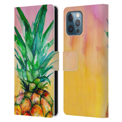 Mai Autumn Paintings Ombre Pineapple Leather Book Wallet Case Cover For Apple iPhone 12 Pro Max