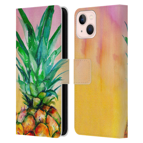 Mai Autumn Paintings Ombre Pineapple Leather Book Wallet Case Cover For Apple iPhone 13