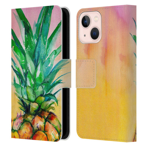 Mai Autumn Paintings Ombre Pineapple Leather Book Wallet Case Cover For Apple iPhone 13 Mini