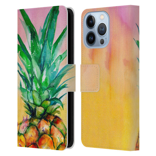 Mai Autumn Paintings Ombre Pineapple Leather Book Wallet Case Cover For Apple iPhone 13 Pro
