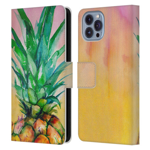 Mai Autumn Paintings Ombre Pineapple Leather Book Wallet Case Cover For Apple iPhone 14