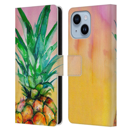 Mai Autumn Paintings Ombre Pineapple Leather Book Wallet Case Cover For Apple iPhone 14 Plus