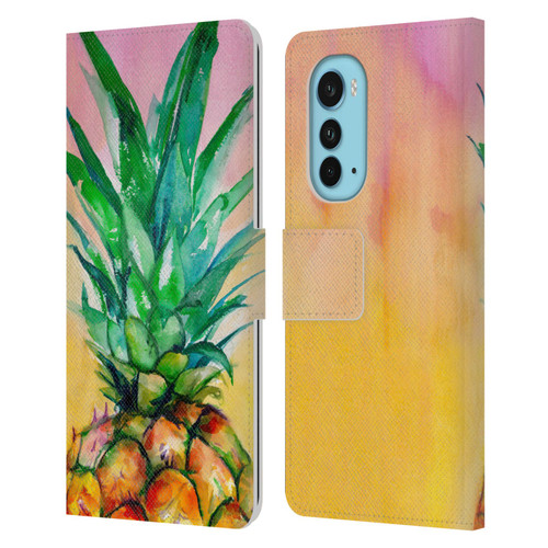 Mai Autumn Paintings Ombre Pineapple Leather Book Wallet Case Cover For Motorola Edge (2022)