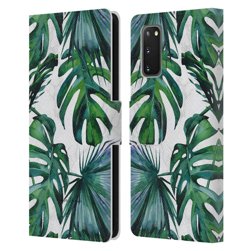 Nature Magick Tropical Palm Leaves On Marble Green Tropics Leather Book Wallet Case Cover For Samsung Galaxy S20 / S20 5G