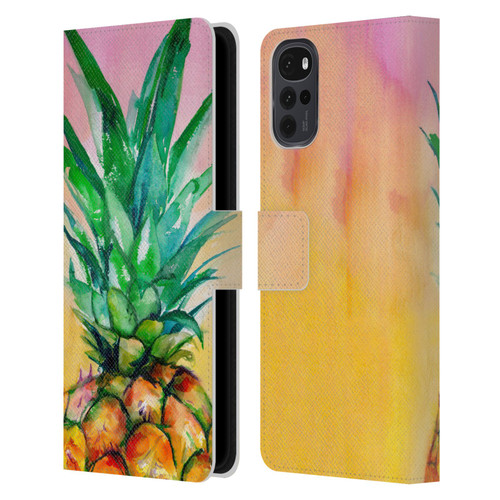 Mai Autumn Paintings Ombre Pineapple Leather Book Wallet Case Cover For Motorola Moto G22