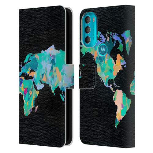 Mai Autumn Paintings World Map Leather Book Wallet Case Cover For Motorola Moto G71 5G