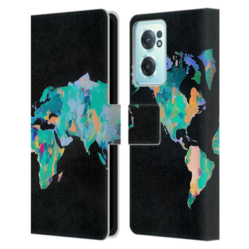 Mai Autumn Paintings World Map Leather Book Wallet Case Cover For OnePlus Nord CE 2 5G