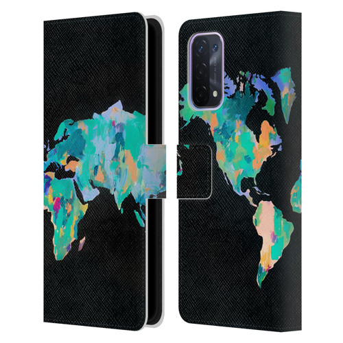 Mai Autumn Paintings World Map Leather Book Wallet Case Cover For OPPO A54 5G