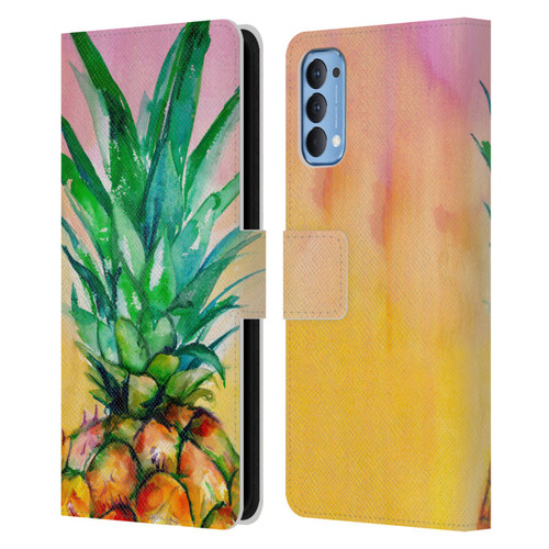 Mai Autumn Paintings Ombre Pineapple Leather Book Wallet Case Cover For OPPO Reno 4 5G
