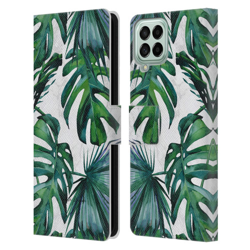 Nature Magick Tropical Palm Leaves On Marble Green Tropics Leather Book Wallet Case Cover For Samsung Galaxy M33 (2022)
