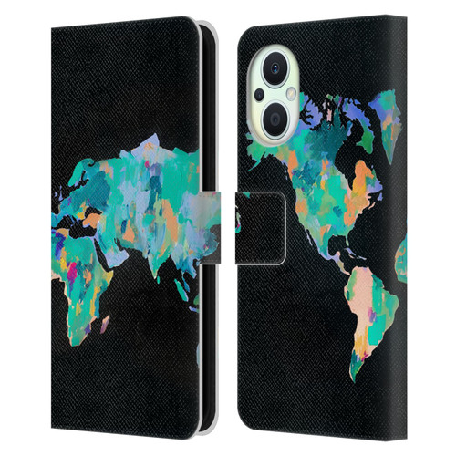 Mai Autumn Paintings World Map Leather Book Wallet Case Cover For OPPO Reno8 Lite