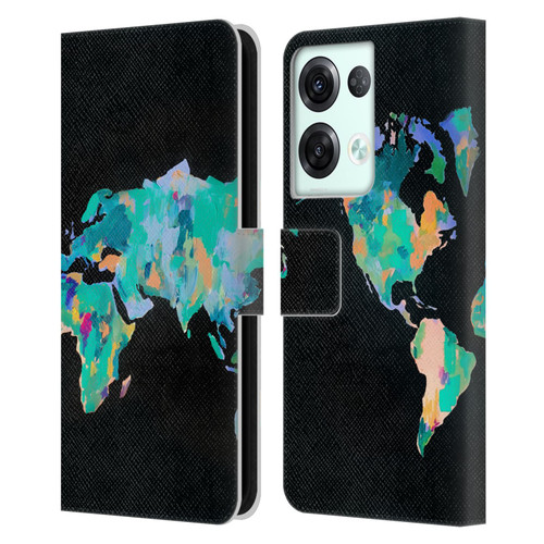 Mai Autumn Paintings World Map Leather Book Wallet Case Cover For OPPO Reno8 Pro