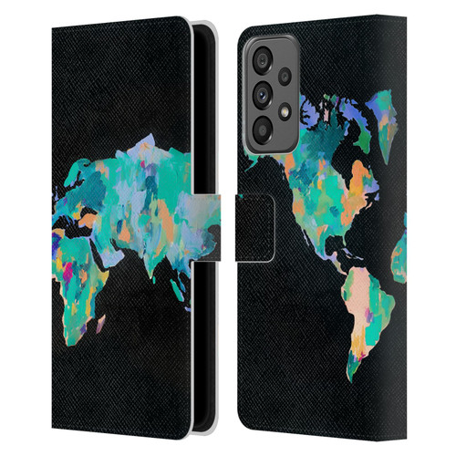 Mai Autumn Paintings World Map Leather Book Wallet Case Cover For Samsung Galaxy A73 5G (2022)