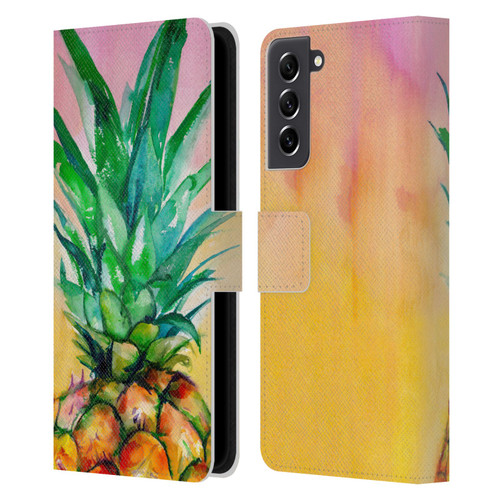Mai Autumn Paintings Ombre Pineapple Leather Book Wallet Case Cover For Samsung Galaxy S21 FE 5G