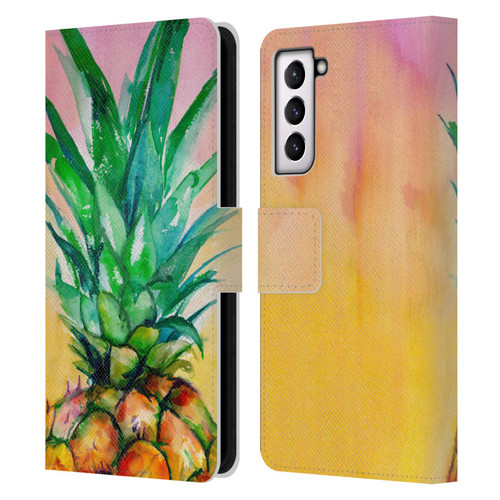 Mai Autumn Paintings Ombre Pineapple Leather Book Wallet Case Cover For Samsung Galaxy S21 5G