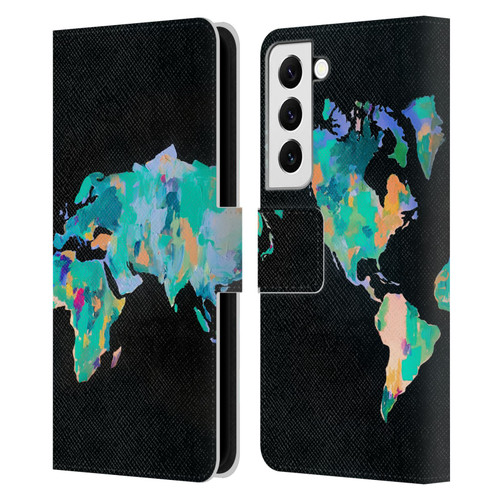 Mai Autumn Paintings World Map Leather Book Wallet Case Cover For Samsung Galaxy S22 5G