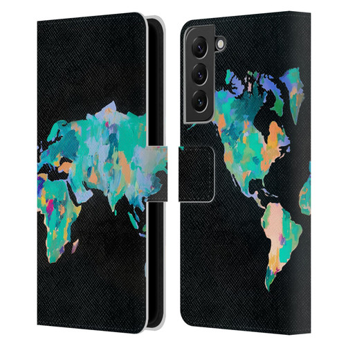 Mai Autumn Paintings World Map Leather Book Wallet Case Cover For Samsung Galaxy S22+ 5G