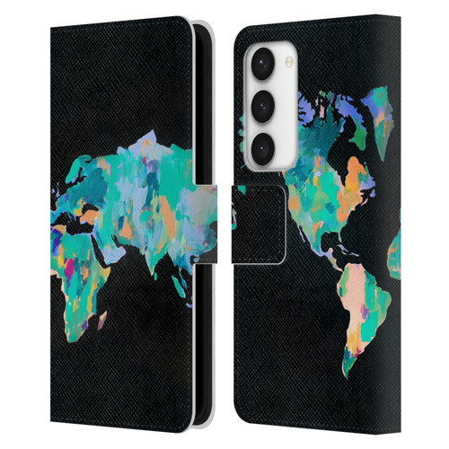 Mai Autumn Paintings World Map Leather Book Wallet Case Cover For Samsung Galaxy S23 5G