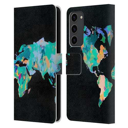 Mai Autumn Paintings World Map Leather Book Wallet Case Cover For Samsung Galaxy S23+ 5G
