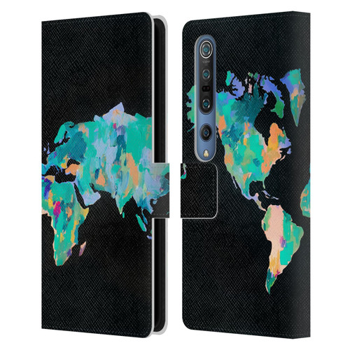 Mai Autumn Paintings World Map Leather Book Wallet Case Cover For Xiaomi Mi 10 5G / Mi 10 Pro 5G