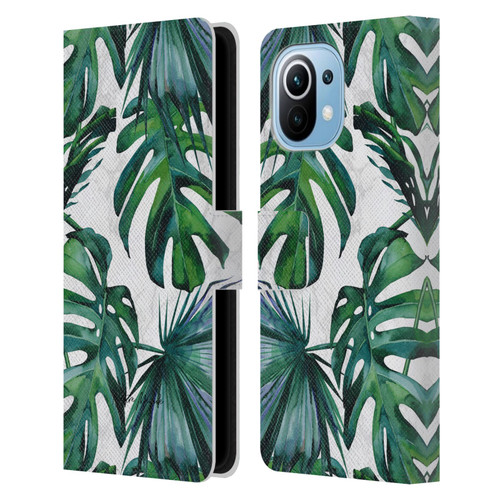 Nature Magick Tropical Palm Leaves On Marble Green Tropics Leather Book Wallet Case Cover For Xiaomi Mi 11