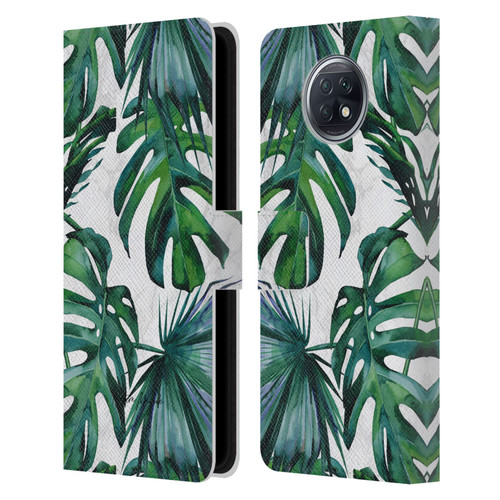 Nature Magick Tropical Palm Leaves On Marble Green Tropics Leather Book Wallet Case Cover For Xiaomi Redmi Note 9T 5G