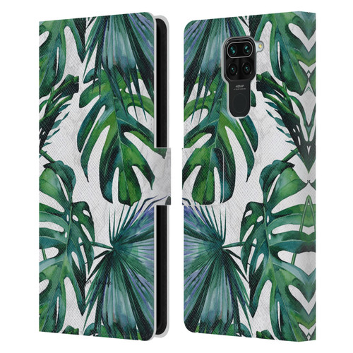 Nature Magick Tropical Palm Leaves On Marble Green Tropics Leather Book Wallet Case Cover For Xiaomi Redmi Note 9 / Redmi 10X 4G