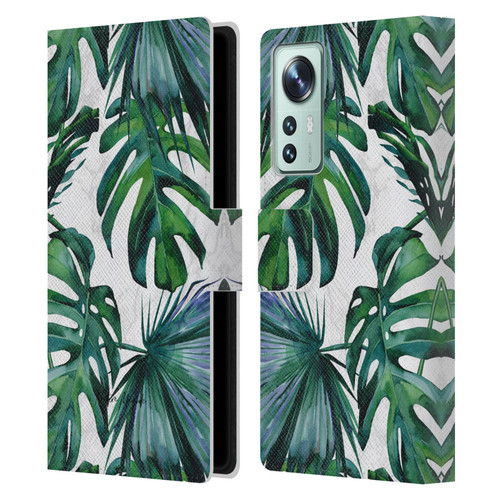 Nature Magick Tropical Palm Leaves On Marble Green Tropics Leather Book Wallet Case Cover For Xiaomi 12