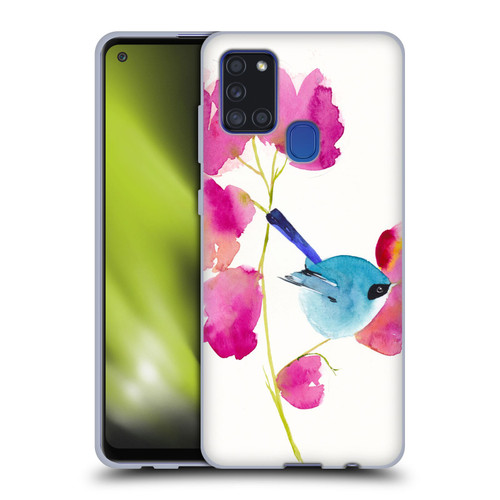 Mai Autumn Floral Blooms Blue Bird Soft Gel Case for Samsung Galaxy A21s (2020)