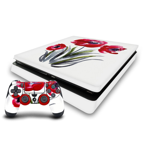 Mai Autumn Art Mix Red Flowers Vinyl Sticker Skin Decal Cover for Sony PS4 Slim Console & Controller