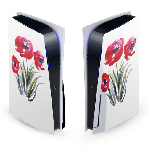 Mai Autumn Art Mix Red Flowers Vinyl Sticker Skin Decal Cover for Sony PS5 Disc Edition Console