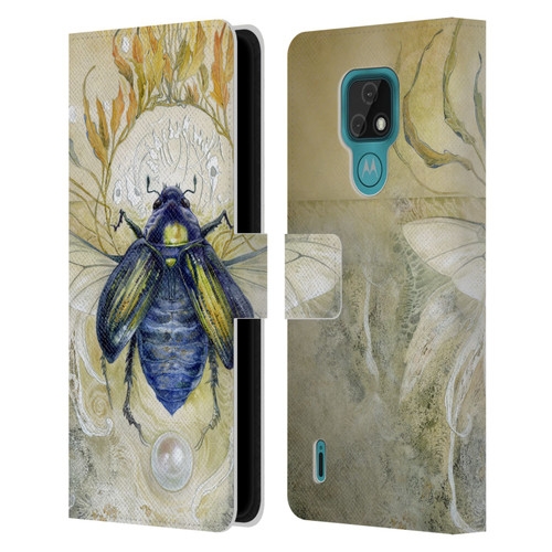 Stephanie Law Immortal Ephemera Scarab Leather Book Wallet Case Cover For Motorola Moto E7