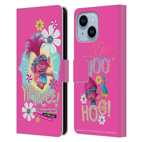Trolls Graphics Princess Poppy Leather Book Wallet Case Cover For Apple iPhone 14 Plus